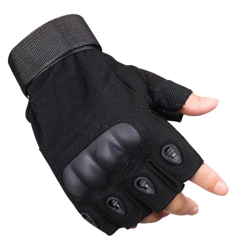 Image of Half Finger Bike Riding Gloves for Men with Protective Leather Knuckles & Strong Anti-Skid Grip for Motorcycle, Cycling, and Biking (Black)