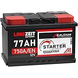 LANGZEIT Autobatterie 77AH 12V 750A/EN Starterbatterie +30% mehr Leistung ersetzt Batterie 75Ah 72Ah 74Ah 70Ah Starter Batterie