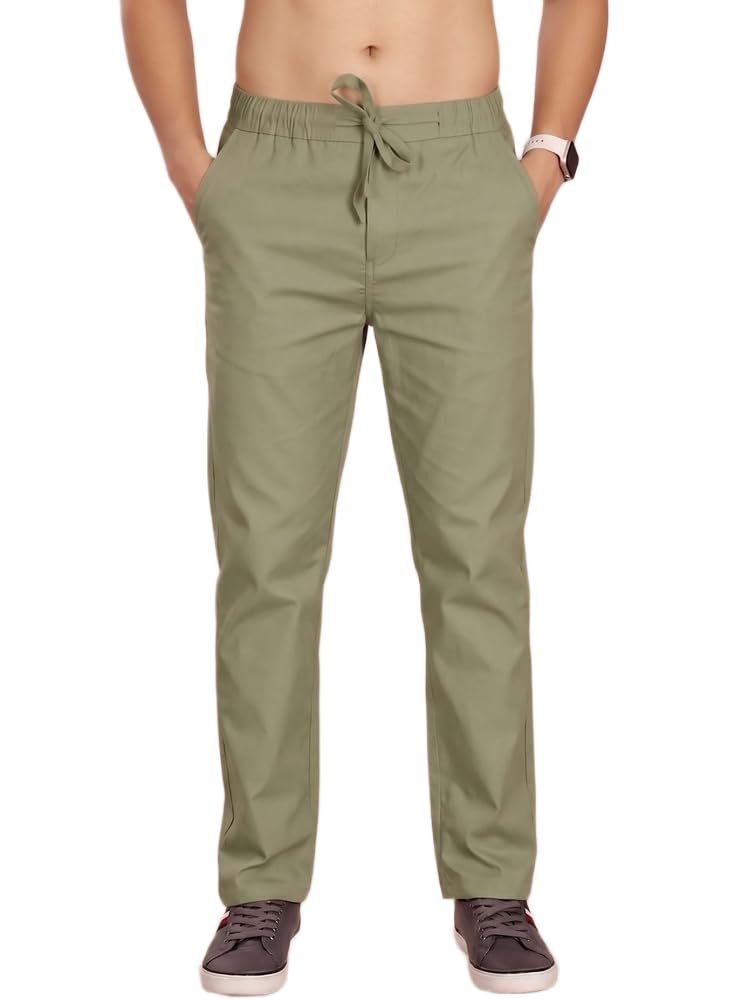 pantom Men's Trouser Khaki Mid-Rise Linen Straight Fit Drawstring Casual Pant-picture-36