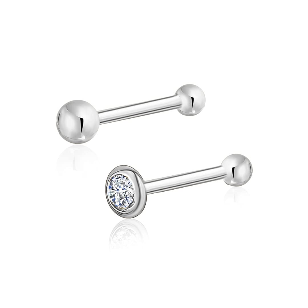 Massete 18k 14k Gold Nose Ring - 20g Nose Stud, Hypoallergenic Threadless Piercings for Women Men, Yellow White Rose Real Gold Standard or Long Nose Rings Studs, CZ or Ball Nose Piercing Jewelry