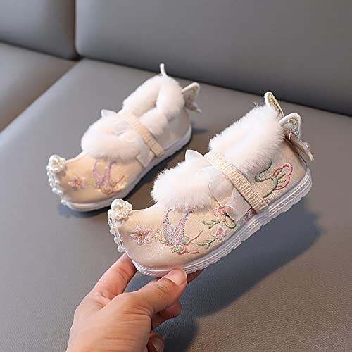 Children Embroidered Shoes Hanfu Shoes Winter Shoes Plush Thickened Cotton Shoes Girls Dance Toddler Girls Boots Size 82