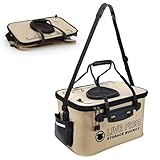 FYY 釣りバッカン 50cm 34L 折りたたみバケツ EVA素材 水汲みバケツ 防水 大容量 道具入れ・エサ入れ コンパクト 軽量 グリーン キャンプ 洗車 園芸 堤防 砂場 小物収納 餌 タックルバッグ（カーキ，50cm）