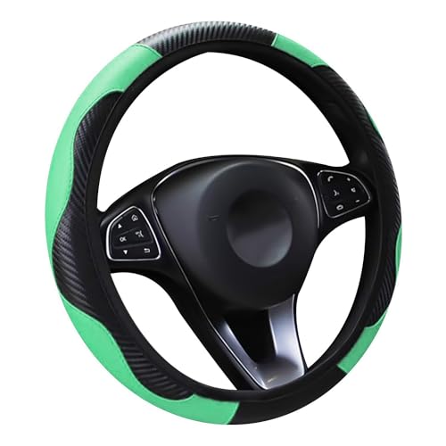 LMYDIDO Car Steering Wheel Cover Leather, Anti-slip Breathable Carbon Fiber Sports Elastic Band Without Inner Ring Steering Wheel Cover Universal Size 37-39cm /14.5-15 (Green) - Image 6