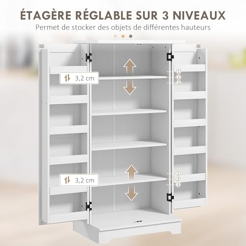 HOMCOM Credenza da cucina, mobile da cucina, armadio per porcellane, 5 livelli, con ante e ripiani regolabili, 60 x 40 x 120 cm, venatura del legno, crema - immagine 6