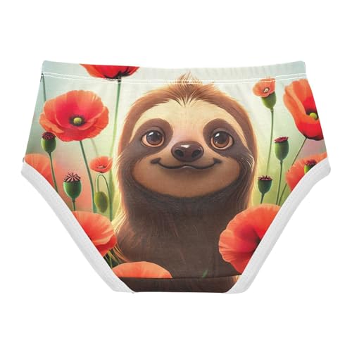 Cute Brown Sloth Red Florals Toddler Underwear Floral 2t Cotton Panties Little Girl Aesthetic Briefs Girls Undies2