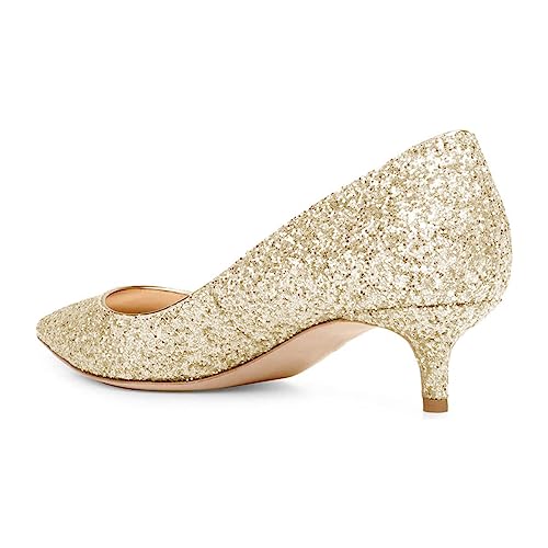 FYS Women Sparkling Glitter Slip on Pointed Toe Low Kitten Heel Pumps Work Office Dress Party Shoes Size 4-15 US3