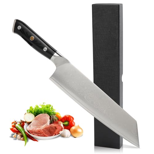 Generico Coltello da Chef in Acciaio Damasco ADG-06-34,5 cm, Manico G10 Nero, Lavorazione a Doppia Sfaccettatura, Durezza HRC 58-60