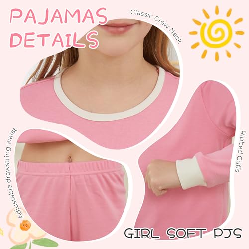 4 Piece Girls' 100% Cotton Snug Fit Pajamas Set Pullover Kids Pjs Soft Sleepwear 2T-12 Years3