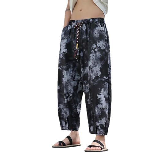 Pantalon en soie glacée imprimé encre homme style chinois d'été