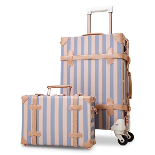 Apelila 2 Piece Vintage Luggage Set PU Leather Luggage with Spinner Wheels, Lightweight Suitcase for Travel( 20"+12")
