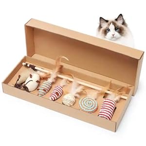 Generisch Katzenspielzeug Set aus Naturmaterialien – 7-teilig mit Bällen, Mäusen, Federn & Holzangel – Interaktiv, Plastikfrei, Nachhaltig – Für Katzen jeden Alters – drinnen wie draußen