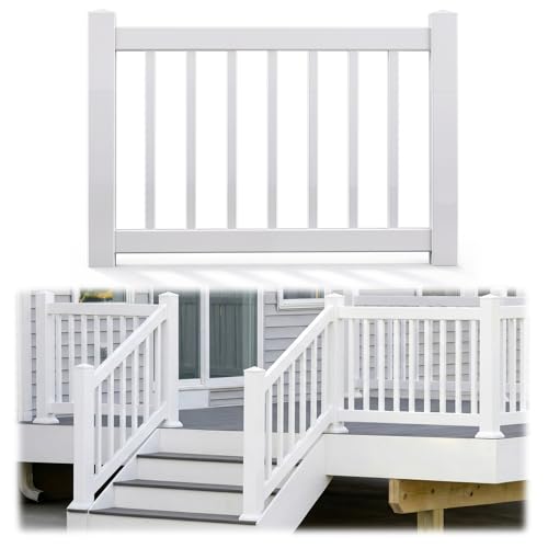 Maasechs 36 x 48 Vinyl T-Rail Railing Kit White Gate Outdoor Deck Versatile Stair Porch Railing for Porch Patios Balconies(Vinyl Gate Kit with Square Balusters)