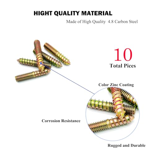 Image of 10 Pack 3 /8-16 x 2 Inch Hanger Bolts Double Headed Bolts for Furniture Screws 50.8mm Length