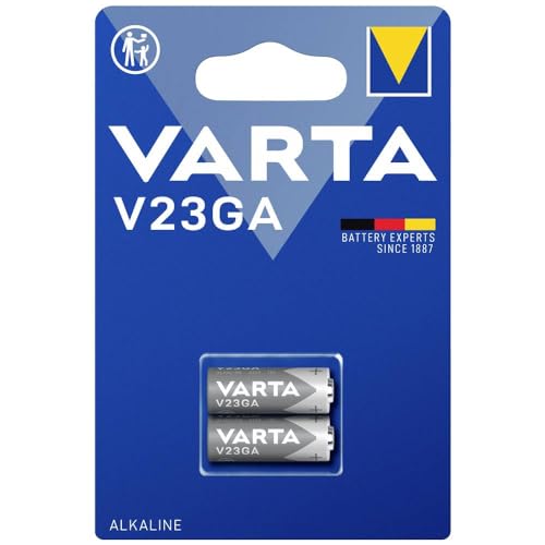 Varta Pila de botón alcalina de 12 V Electronics V23GA, pilas de botón en un blíster original de 2 unidades, plateado