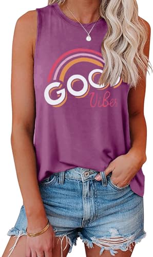 Cuptacc T Shirt Damen Ohne Ärmel Monogramm Motiv Sommer Top Damen Crew...