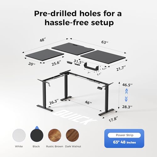 Image of Agilestic Electric L Shaped Standing Desk 63 x 48 Inch with Power Outlet, Height Adjustable Corner Stand up Desk with Cable Management,Sit Stand Home Office Workstation with Splice Board, Black