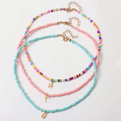 Handmade Multilayered Rainbow Colorful Beads Link Chain Moon Star Butterfly Pendant Choker Necklace Friendship Creative Beach Costume Jewelry for Women4