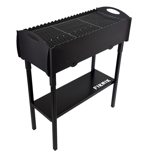 Gartengrill | Schaschlikgrill für 21 Spieße – Massiver Holzkohlegrill aus 3 mm Stahl, zerlegbar & kompakt verstaubar, stationärer Metallgrill für...