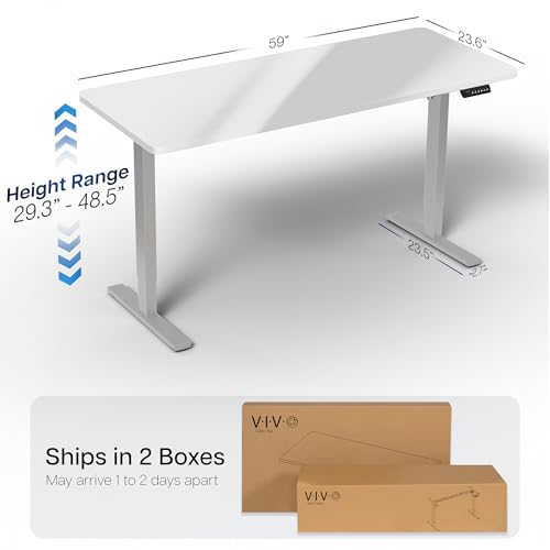 Image of VIVO White Dry Erase 60 x 24 in Standing Desk, DESK-KIT-1G6WE | Electric, Holds 220 lbs, Sit Stand, Height Adjustable Whiteboard Table, Solid One-Piece Top, 1B Series, Gray Frame