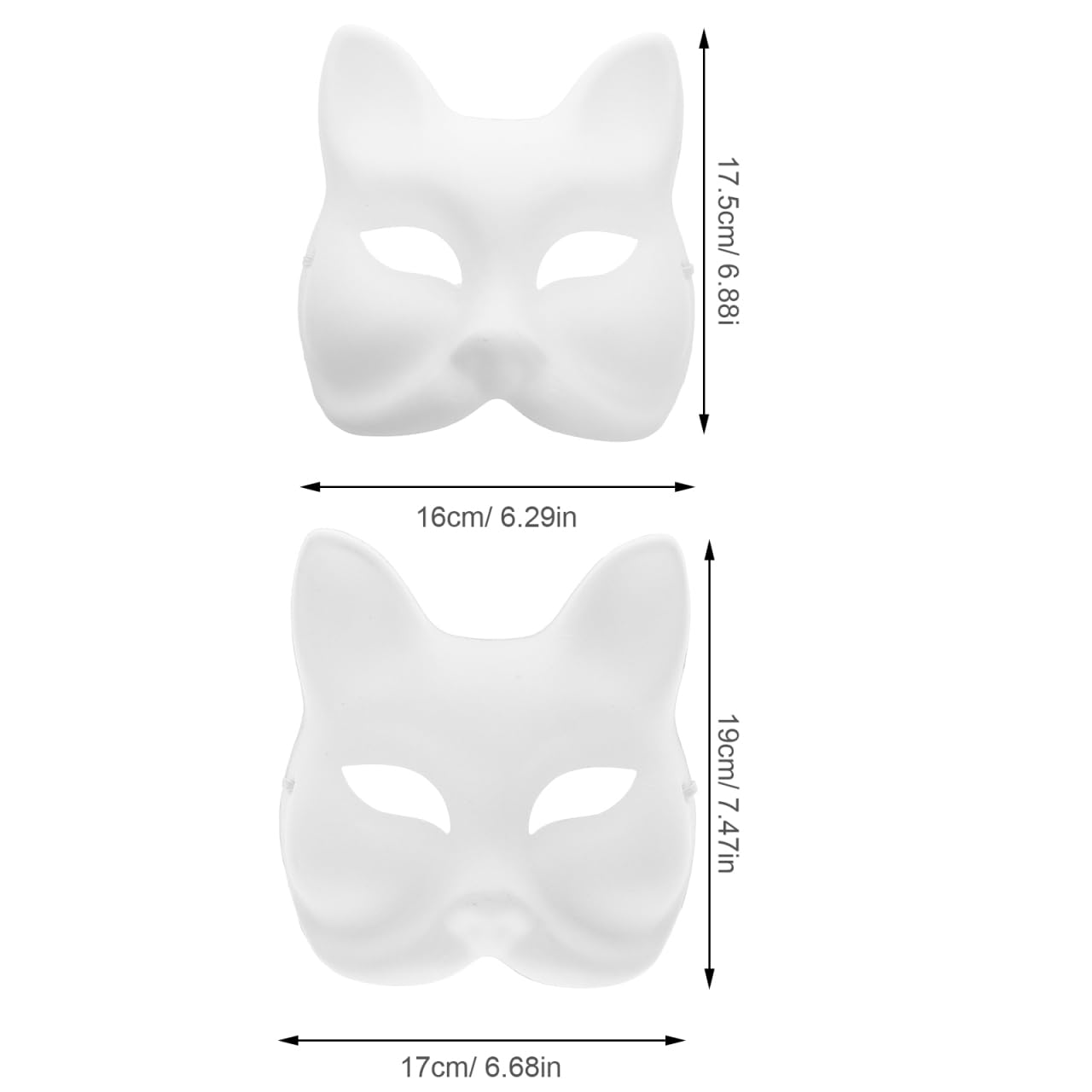 Operitacx 12pcs Diy Blank Cat Fox Kitsune Half Masks Halloween Animal Face Mask Base for Handcraft Cosplay Unfinished White - Image 2