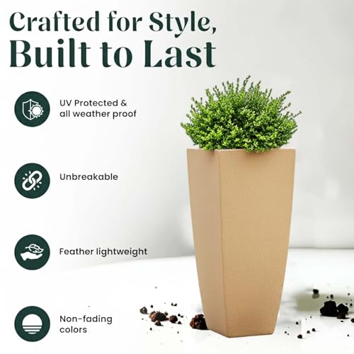 Image of Go Hooked Matrix 24 Inch Big Flower Pot | Outdoor & Indoor Planter for Balcony, Garden & Terrace | Durable Lightweight Decorative Polymer Pot for Live & Artificial Plants (Brown)