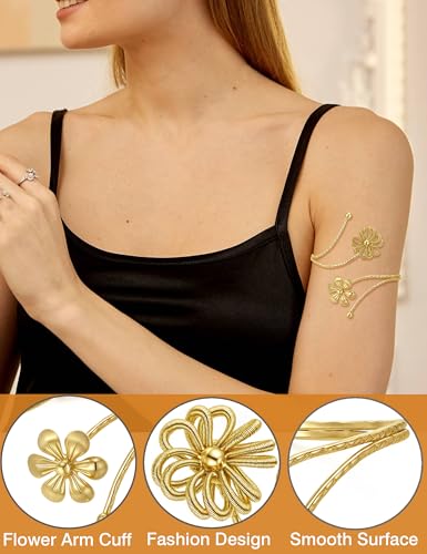 BOMAIL 2Pcs Upper Arm Bracelet for Women Arm Band Cuff Coil Coil Bangle Bracelets Set Gold Plated Flower Leaf Arm Cuff Boho Jewelry for Women3