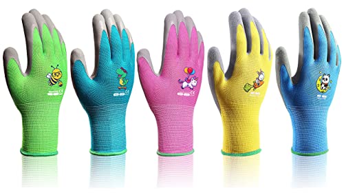 Kdk 5 Pairs Kids Gardening Gloves Yard Work Gloves Children Soft Safety Rubber Coated Gloves For Toddlers Youth Girls Boys Children (9-12Yr L) #TOP9