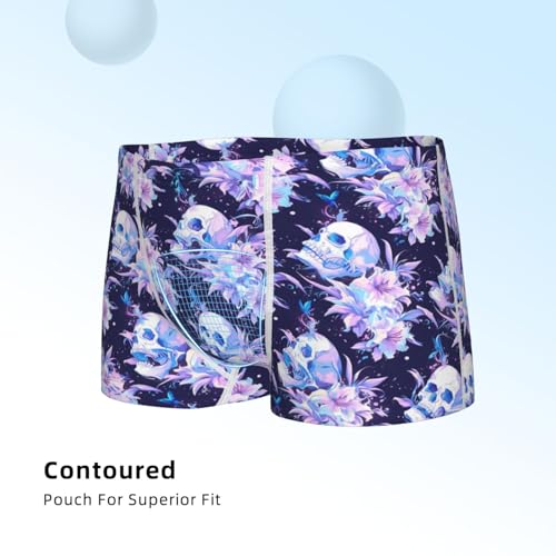 Boys' Cotton Boxer Brief Soft Underwear-Blue Starry Sky Skull Flower4