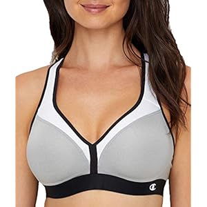 Champion-Womens-Med-Support-Curvy-with-Sewn-in-Cup Champion womens The Curvy Sports Bra, Oxford Gray Heather/White/Black, Medium US