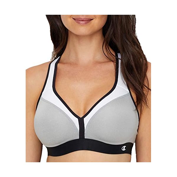 Champion-Womens-Med-Support-Curvy-with-Sewn-in-Cup Champion womens The Curvy Sports Bra, Oxford Gray Heather/White/Black, Medium US