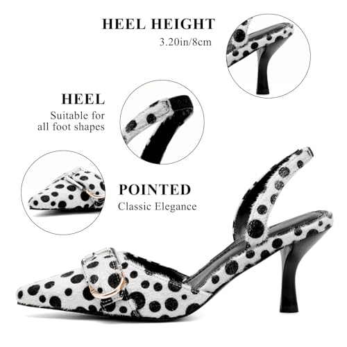 Image of QIV Leopard Kitten Heels Pointed Toe Slingback Heels for Women Closed Toe Pumps with Buckle