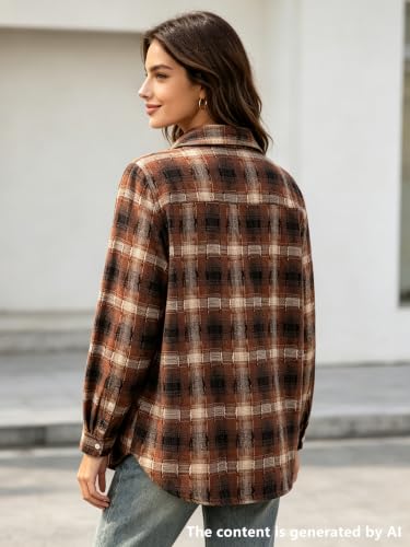 Image of SANGTREE Women and Girls Long Sleeve Flannel Casual Button Down Plaid Shirt