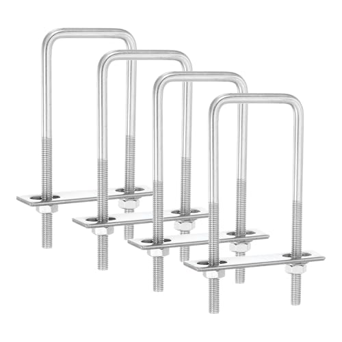 uxcell 4Sets 304 Stainless Steel Square U-Bolts, 2.05" (52mm) Inner Width 5.12" (130mm) Length M8 with Nuts, Frame Plate, Gasket for Automobiles Trailer, Ski Boat, Fishing Boat, Pipelines