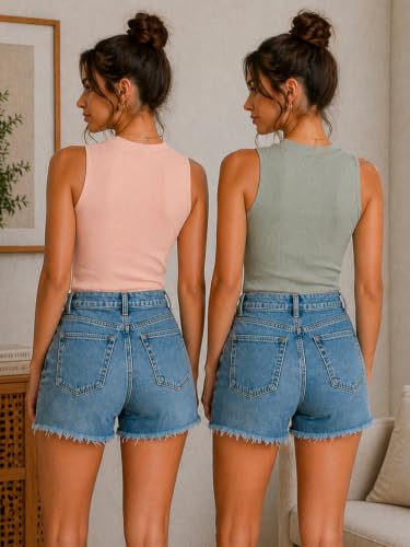 Image of Toochki Tops for Women Crop Top for Women's Tank Activewear Tee Casual Sports Cotton High Neck Camisole Pack of Two (2)