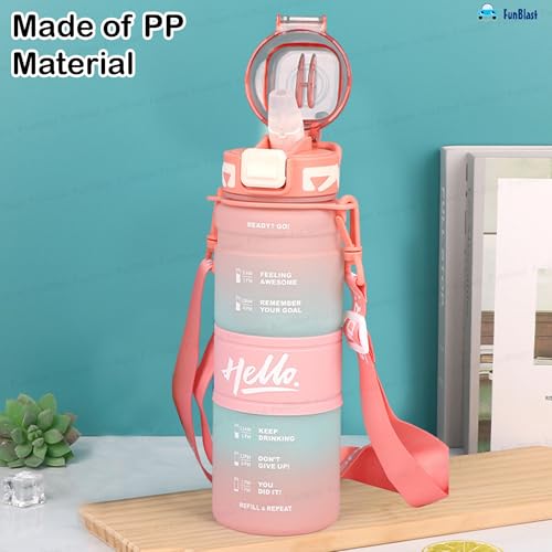 Image of FunBlast Polypropylene 1 Litre Water Bottle - Sports Water Bottles With Time Marker, Gym Outdoor Sipper Bottle With Handle & Adjustable Strap, Leak Proof BPA Free Fitness Water Bottle (Multicolor-B)
