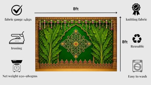Image of varalakshmi Pooja Backdrop Decoration | Pooja backdrops Decoration | Traditional Indian Festival Background Featuring Two Banana Trees 8x8 Feet | Pooja Backdrop Cloth
