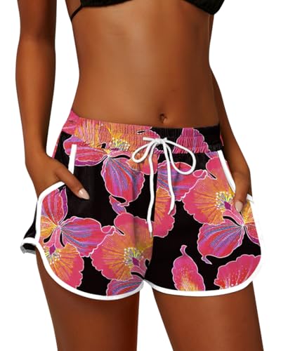 Image of For G and PL Women Summer Floral Beach Boardshorts with Pockets Swim Trunks