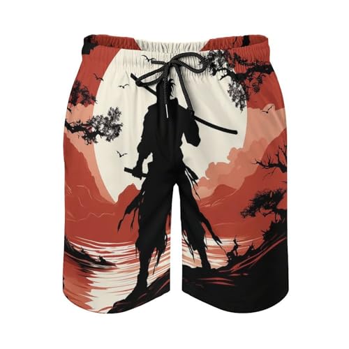 Mens Shorts Samurai Men Swim Trunks Quick-Dry Beach Shorts with Drawstring Pocket Bathing Suit4