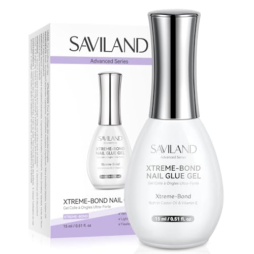 SAVILAND Advanced 6-in-1 Gel Nail Glue: 15 ML Strong Adhesive Nail Glue Gel 30-Day Lasting for Halloween Press on Nails Tips DIY Home Use