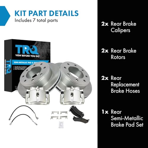 Image of TRQ Rear Brake Pad and Rotor Kit Semi-Metallic Compatible with 2002 Chevrolet Silverado 1500 HD 1999-2001 Silverado 2500 2001 2500 HD GMC Sierra 1500 Sierra