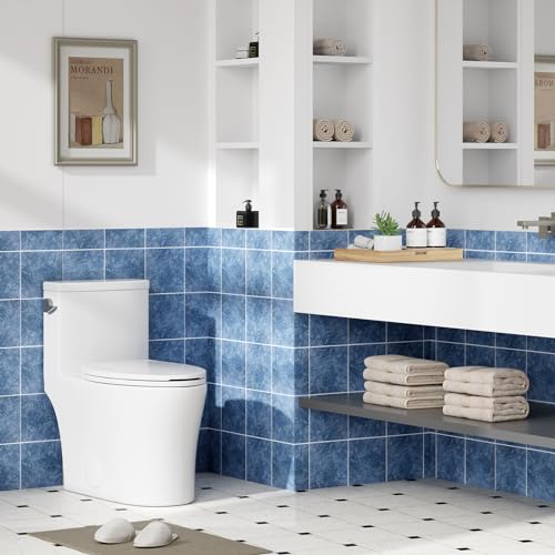 Inodoro alargado de una pieza con asiento de cierre suave, descarga potente y silenciosa con palanca izquierda, 1.28 GPF, cerámica blanco nítido, instalación 12" miniatura 7