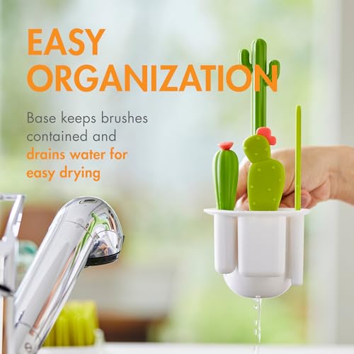 Image of Boon Cacti Bottle Cleaning Brush Set - Includes Bottle Brush, Nipple Brush, Detail Brush, and Straw Brush - Baby Bottle Brush Set for Bottle Drying Rack - Baby Essentials - 4 Count | 4-Piece Set, Bottle Brush, Straw Brush, Nipple Brush, Detail Brush, Durable Nylon Bristles, Draining Storage Vase