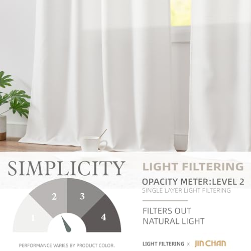 Image of jinchan White Curtains for Living Room Bedroom Linen Textured Curtains 63 Inches Length 2 Panels Farmhouse Casual Weave Back Tab Drapes Light Filtering Window Draps Set
