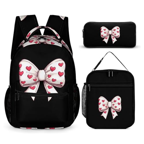 Valentines Day Heart Bow Cute Backpacks Set Lightweight Lunch Bag Aesthetic Pencil Cases for Travel Work