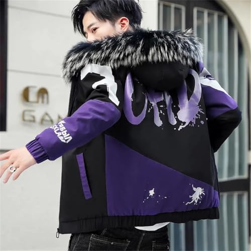 Herren-Winterjacke, großer cooler Pelzkragen, Parka, Outwear, dicker warmer Kapuzenmantel, Winterjacken und Mäntel, Blau mit Fell, M