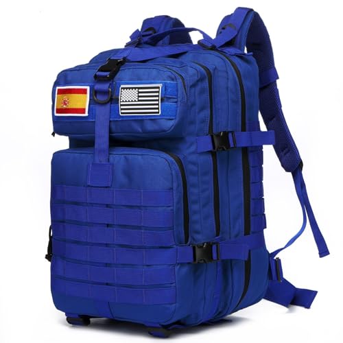 GUJOIN Mochila Tática 50 Litros con Sistema Molle - Gran Capacidad Militar Impermeable para Emergencias de 3 Días Caza Senderismo y Acampadas - Mochila para Actividades al Aire Libre (Azul)