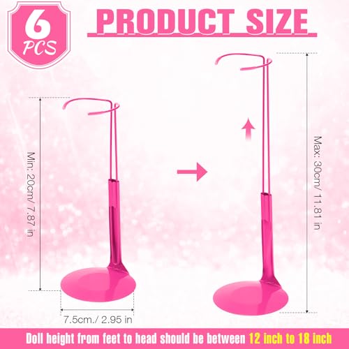 Image of Yaocom 6 Pcs Adjustable Doll Stands for 12 Inch to 18 Inch Dolls Display Stand with Expandable Waist Wire Action Figure Display(Rose Red)