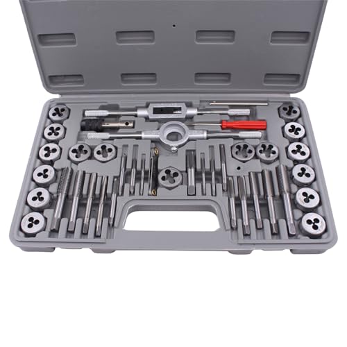Gewindeschneider Satz 40tlg Gewindebohrer Metrisch M3-M12 Fein Gewinde Schneider Bohrer Werkzeug Set Schneideisen mit Bohrer Gleitgriff Gewindelehre Schneideisenhalter für Feingewinde Autoreparatur