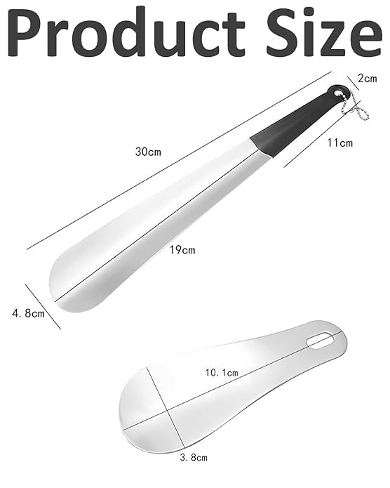 Image of 2 PCS Shoe Wearing Stick, Shoe Horn, Shoe Horn Long Handle, Stainless Steel Shoe Horn Long Handle with Soft Grip, Short Handle Shoe Stick for Wearing, Shoe Accessories for Men, Women, Seniors
