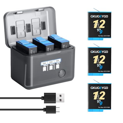 GoPro Hero 12 11 10 9�p�o�b�e���[�[�d��L�b�g �u���b�N 3�p�b�N 2000mAh �����p�o�b�e���[ �g���v���[�d�P�[�X�t�� Type-C�[�d�R�[�h